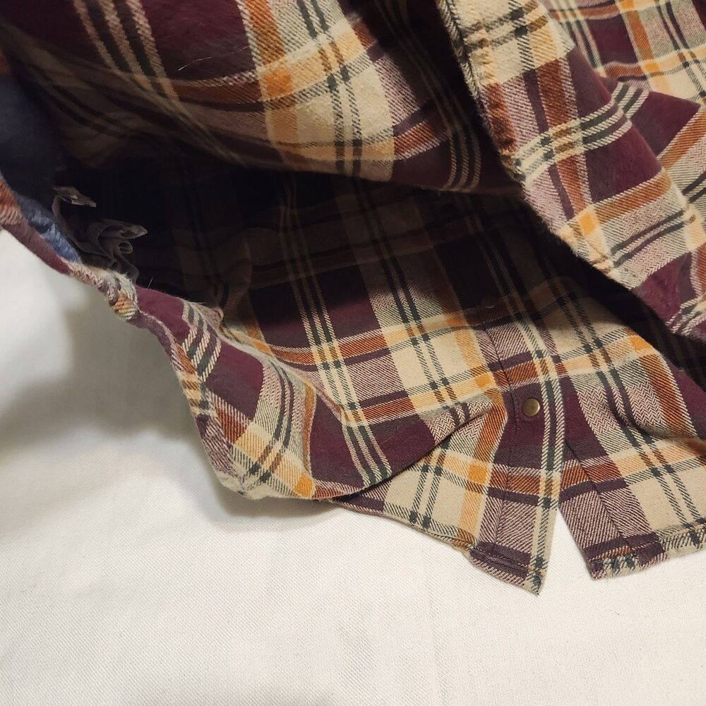 Prana Organic Cotton Brown Plaid flannel Snap Fromt Long Sleeve Shirt - Picture 5 of 10